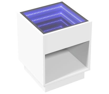 vidaXL Klubska mizica z neskončnimi LED bela 40x40x50 cm