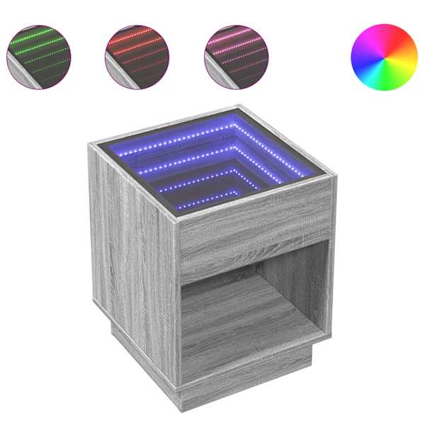 vidaXL kohvilaud LED-tuledega, hall Sonoma tamm, 40x40x50 cm