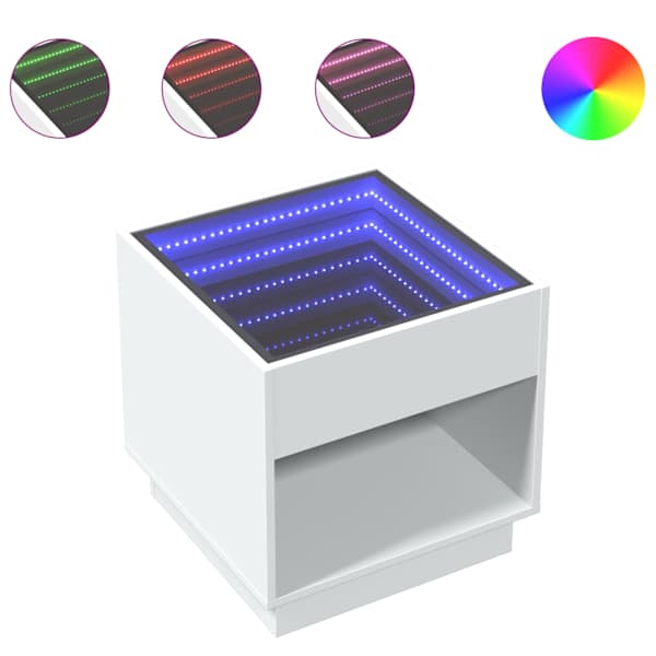 vidaXL kohvilaud LED-tuledega, valge, 50 x 50 x 50 cm