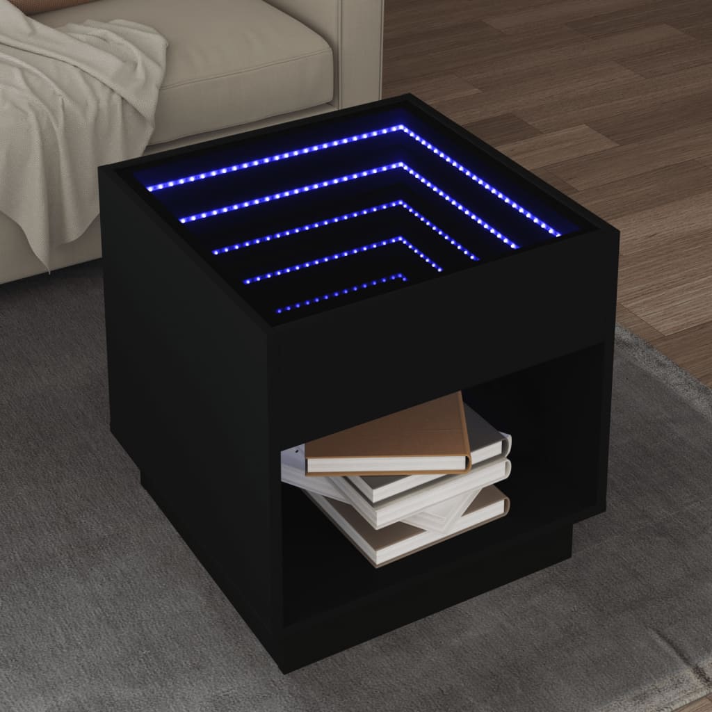 vidaXL Măsuță de cafea cu LED infinity, negru, 50x50x50 cm