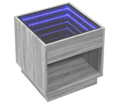 vidaXL Mesa de centro luzes LED Infinity 50x50x50 cm cinzento sonoma
