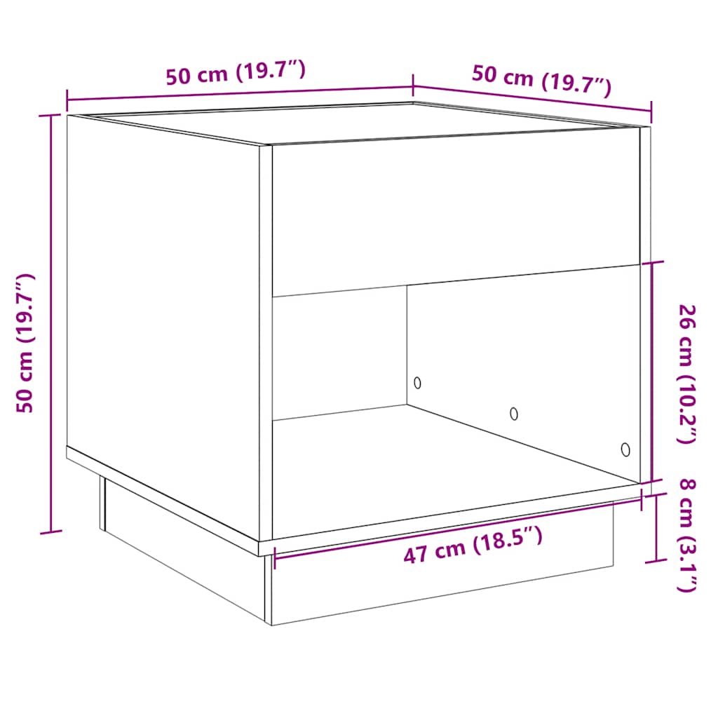 kafijas galdiņš ar LED, brūna ozola, 50x50x50 cm