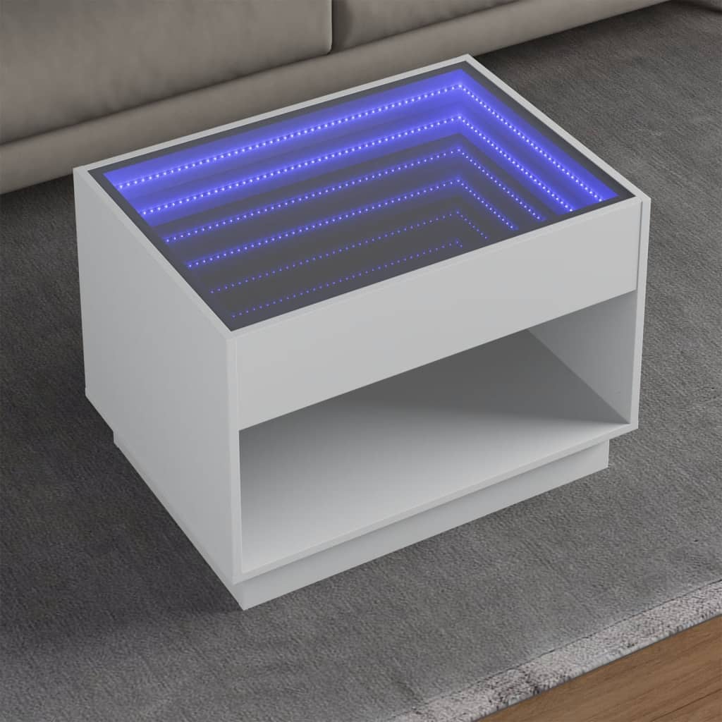 vidaXL Măsuță de cafea cu LED infinity, alb, 70x50x50 cm