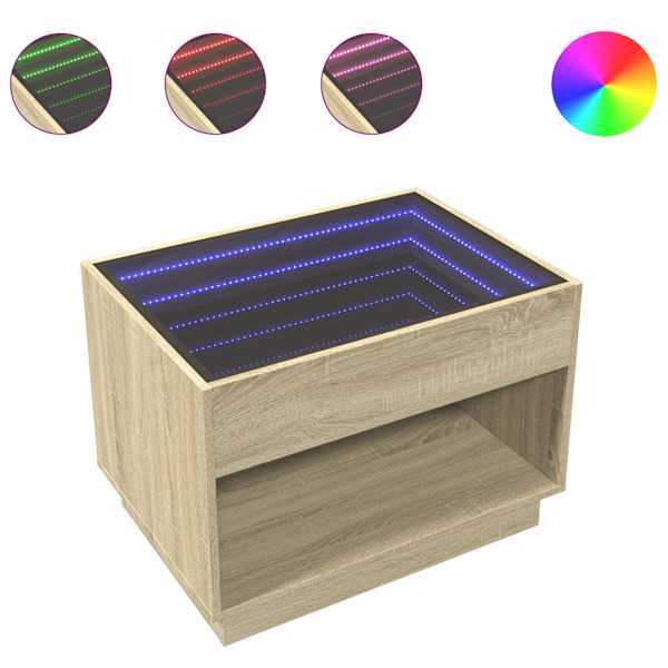 vidaXL kohvilaud LED-tuledega, Sonoma tamm, 70x50x50 cm