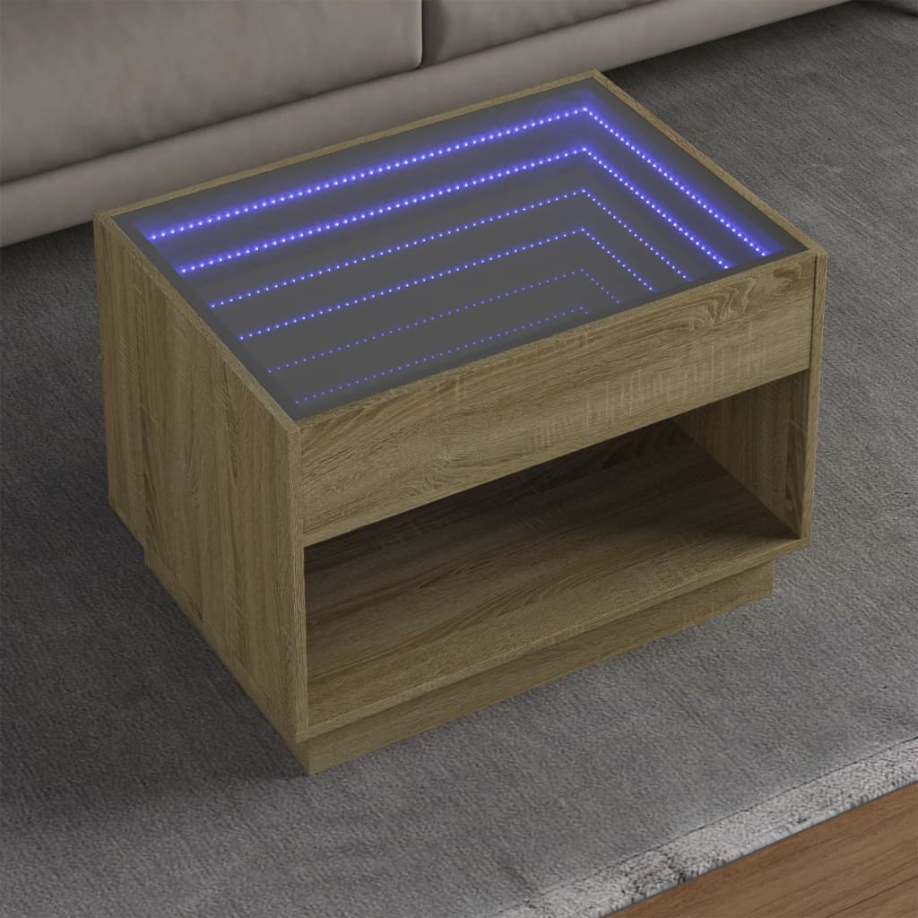 vidaXL Couchtisch mit Infinity-LED Sonoma-Eiche 70x50x50 cm