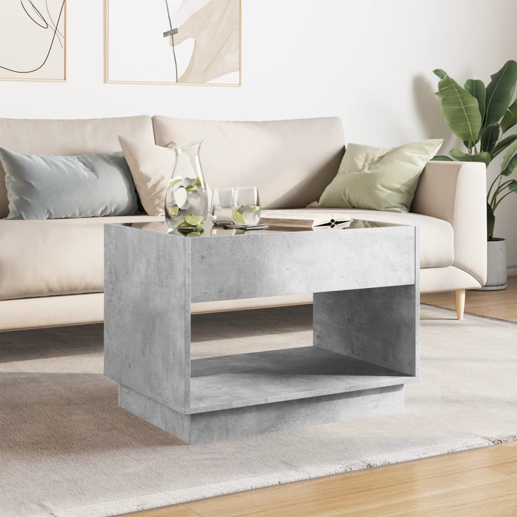 vidaXL betonszürke végtelen hatású LED-es dohányzóasztal 70x50x50 cm
