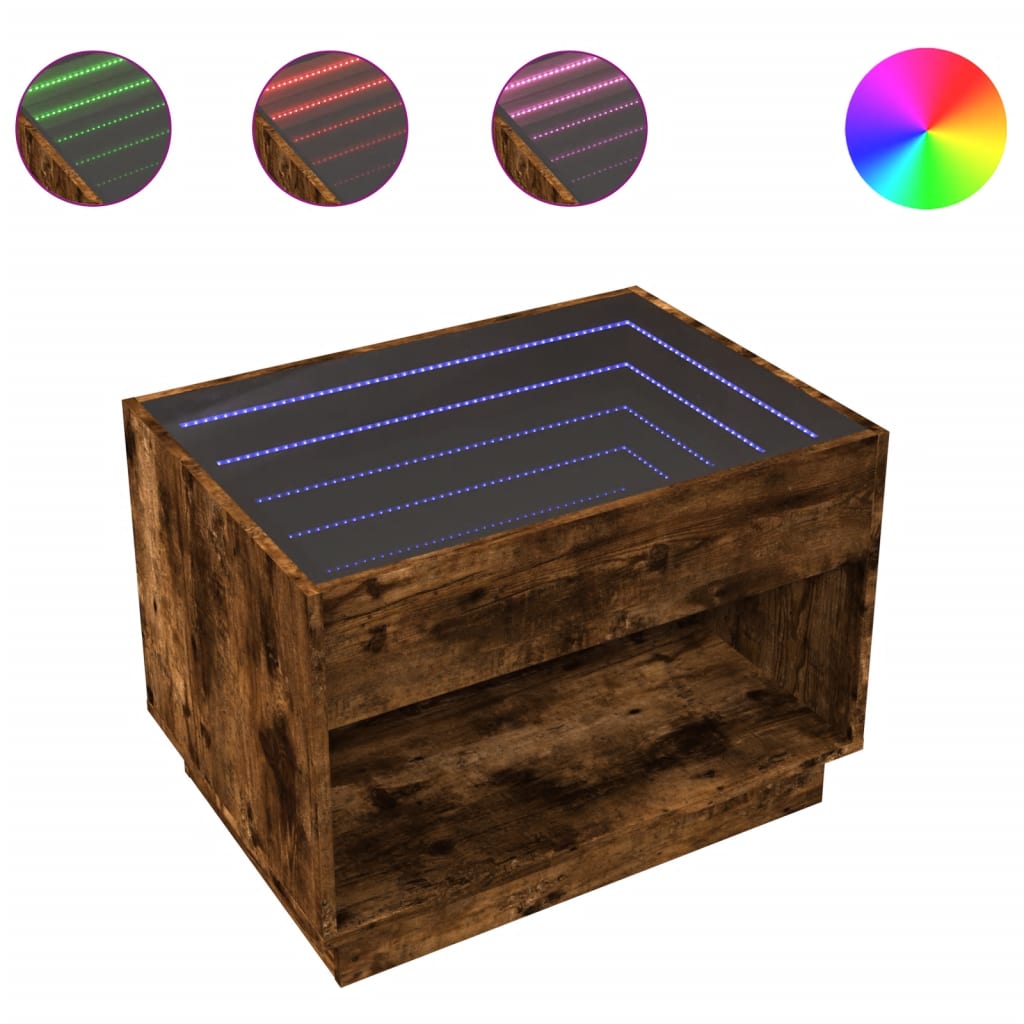 vidaXL Konferenční stolek s Infinity LED kouřový dub 70 x 50 x 50 cm