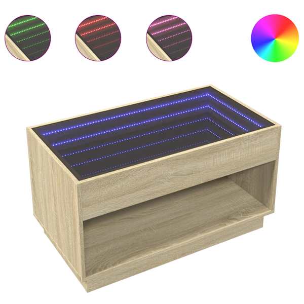vidaXL kohvilaud LED-tuledega, Sonoma tamm, 90x50x50 cm