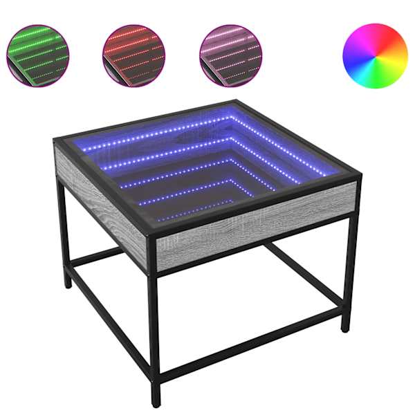 vidaXL kohvilaud LED-tuledega, hall Sonoma tamm, 50x50x41 cm