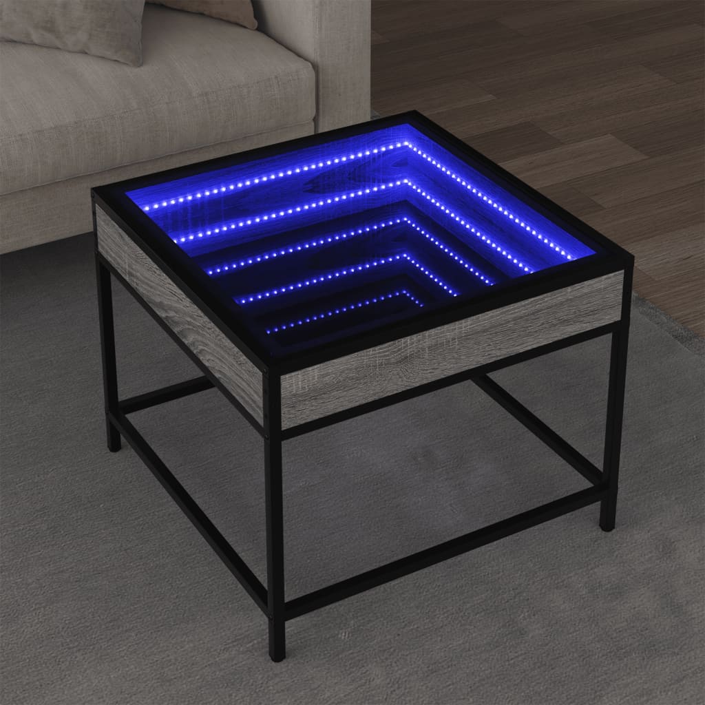 vidaXL Măsuță de cafea cu LED infinity, gri sonoma, 50x50x41 cm