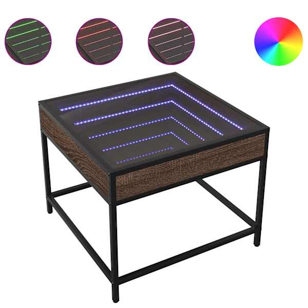vidaXL kohvilaud LED-tuledega, pruun tamm, 50x50x41 cm