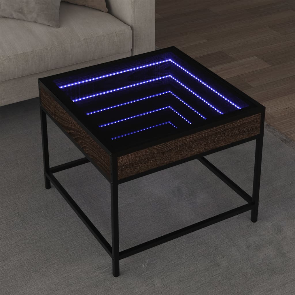 vidaXL Măsuță de cafea cu LED infinity, stejar maro, 50x50x41 cm