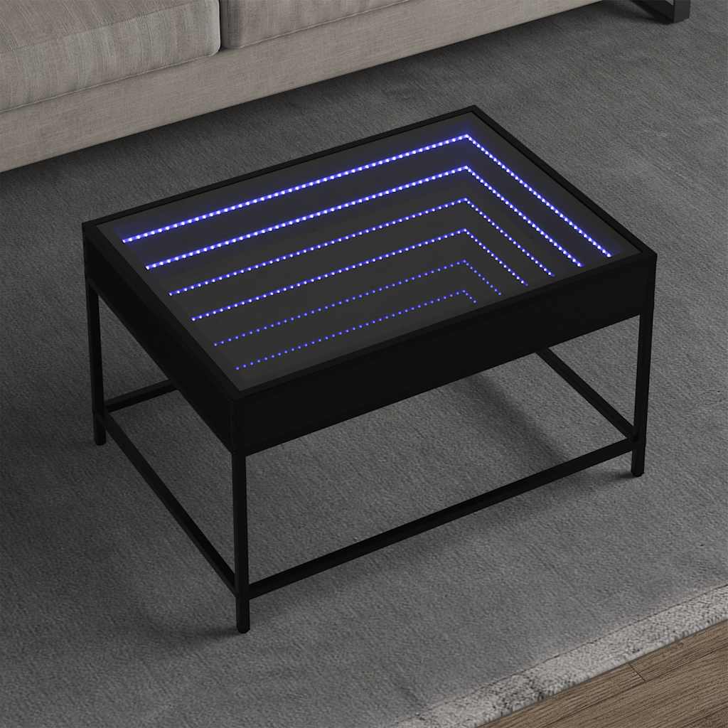 vidaXL Măsuță de cafea cu LED infinity, negru, 70x50x41 cm