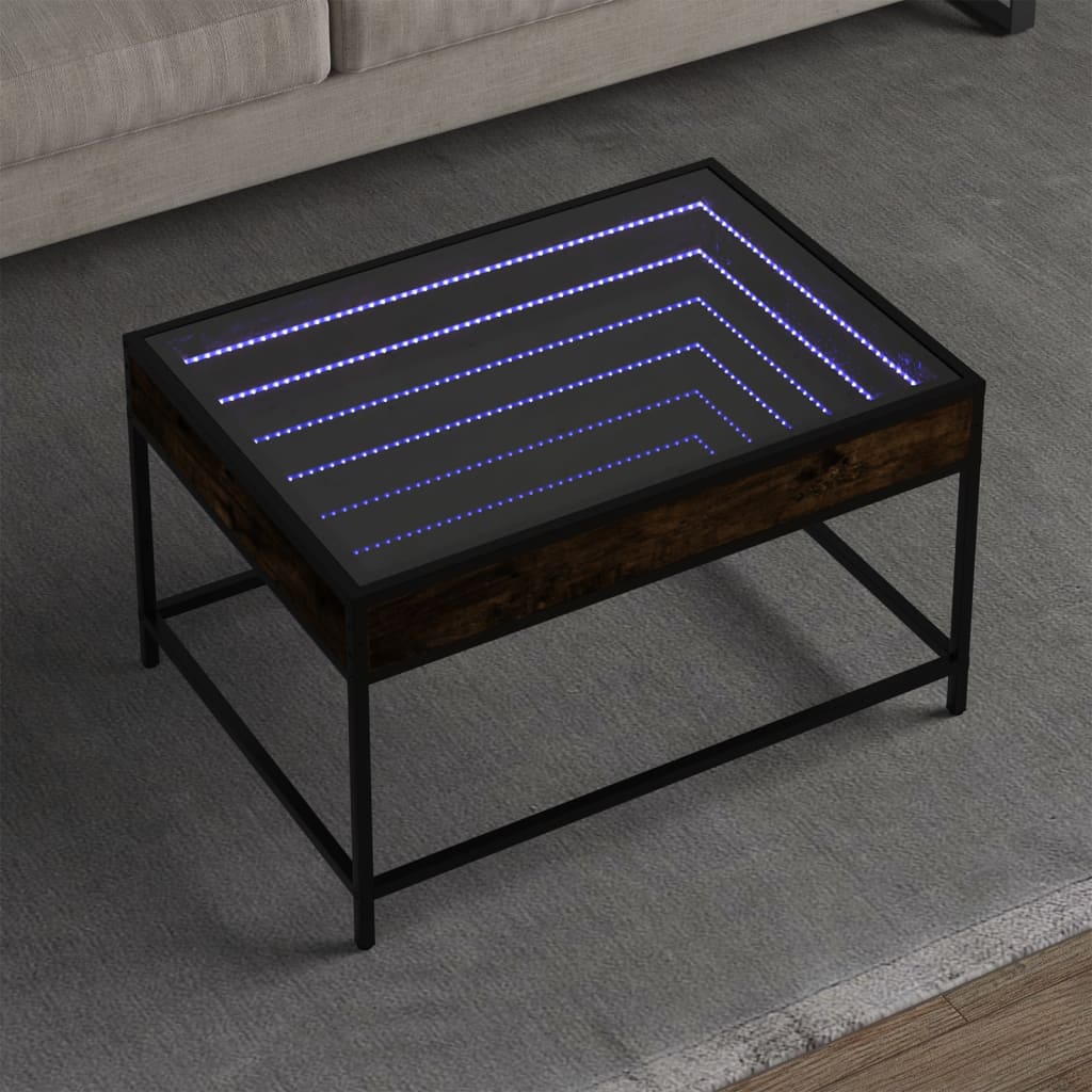 vidaXL Măsuță de cafea cu LED infinity, stejar fumuriu, 70x50x41 cm