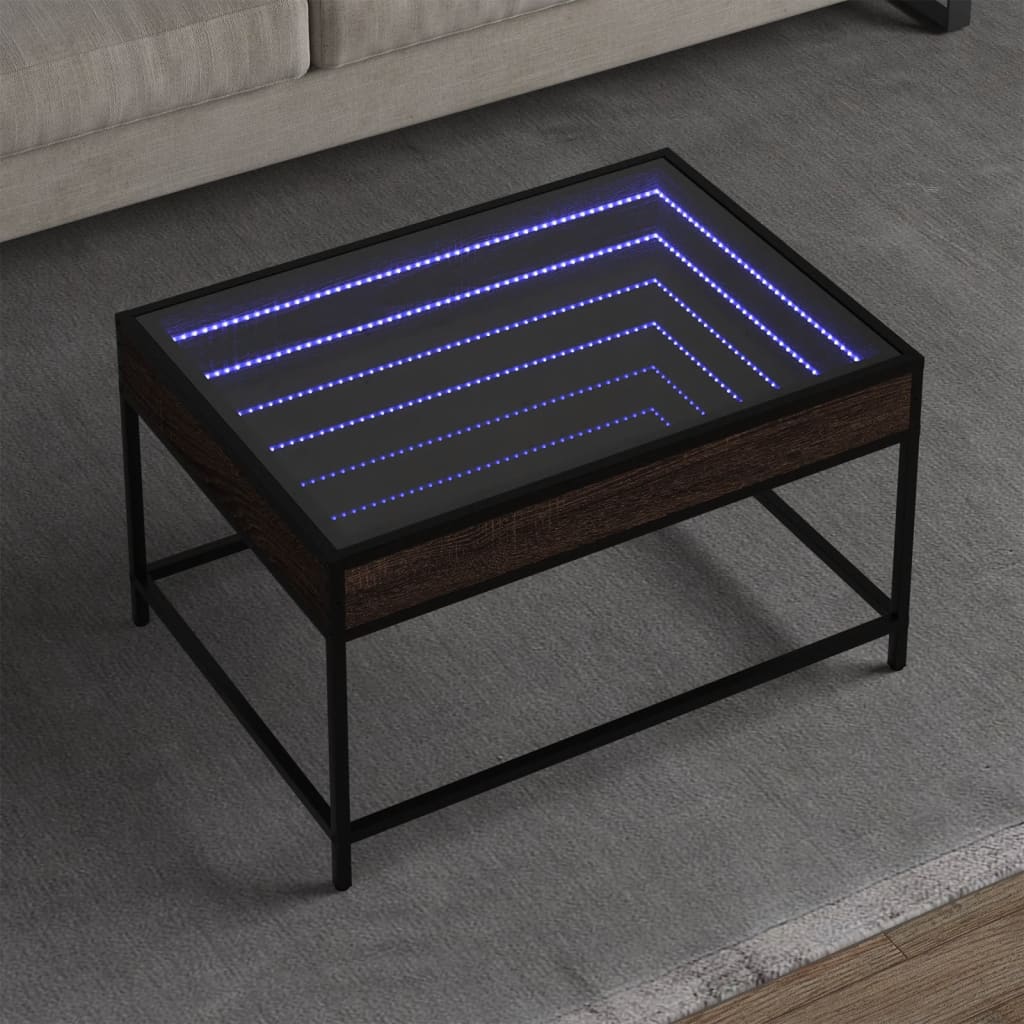 vidaXL Măsuță de cafea cu LED infinity, stejar maro, 70x50x41 cm