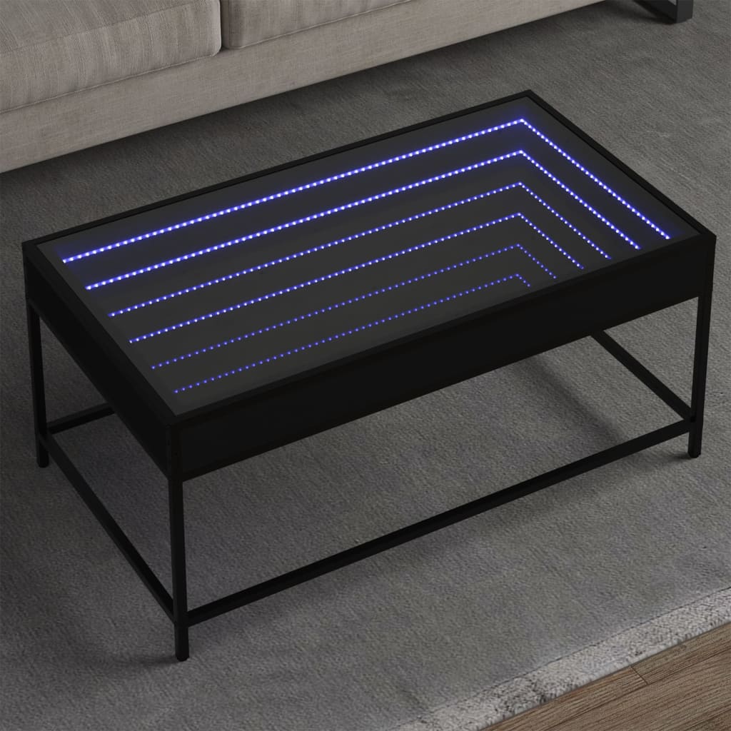 vidaXL Măsuță de cafea cu LED infinity, negru, 90x50x41 cm