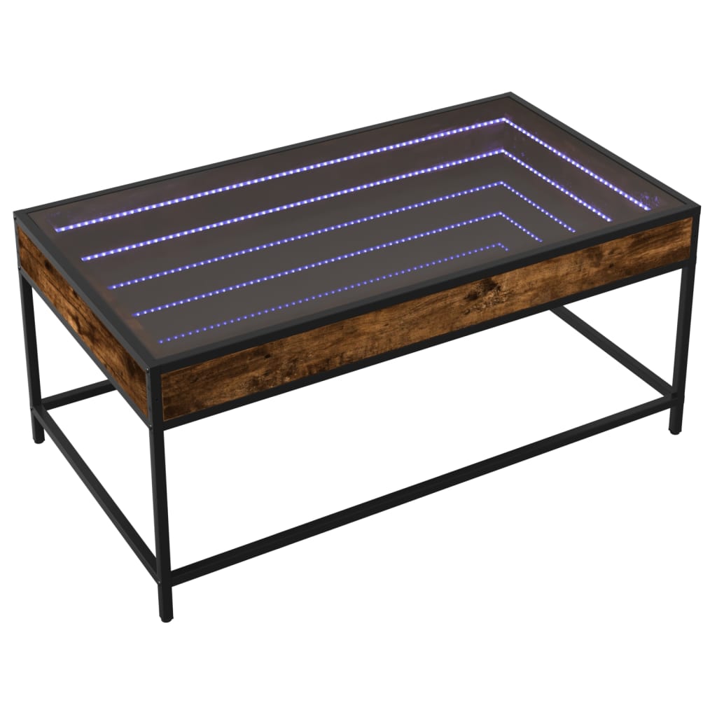 vidaXL Măsuță de cafea cu LED infinity, stejar fumuriu, 90x50x41 cm