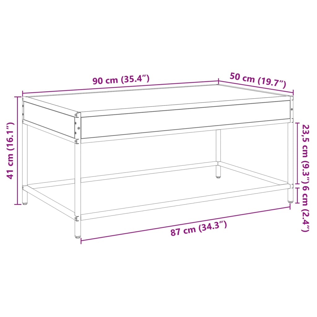 kafijas galdiņš ar LED, pelēka ozolkoka krāsa, 90x50x41 cm