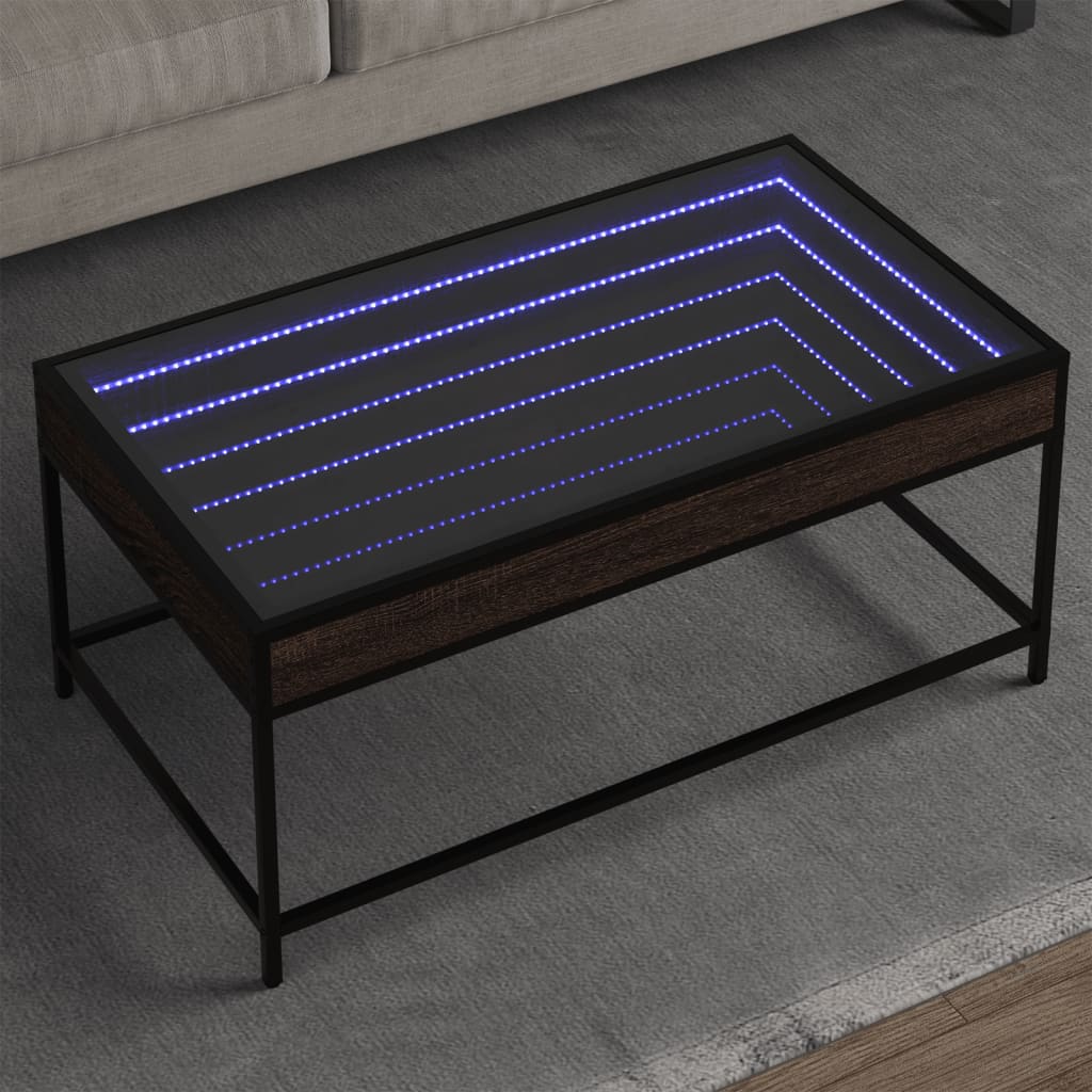 vidaXL Măsuță de cafea cu LED infinity, stejar maro, 90x50x41cm