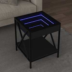 Klubska mizica z neskončnimi LED črna 40x40x49 cm