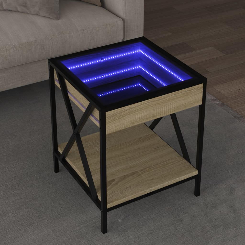 vidaXL Măsuță de cafea cu LED infinity, stejar sonoma, 40x40x49 cm