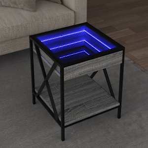 Klubska mizica z neskončnimi LED siva sonoma 40x40x49 cm