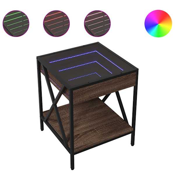 vidaXL kohvilaud LED-tuledega, pruun tamm, 40x40x49 cm