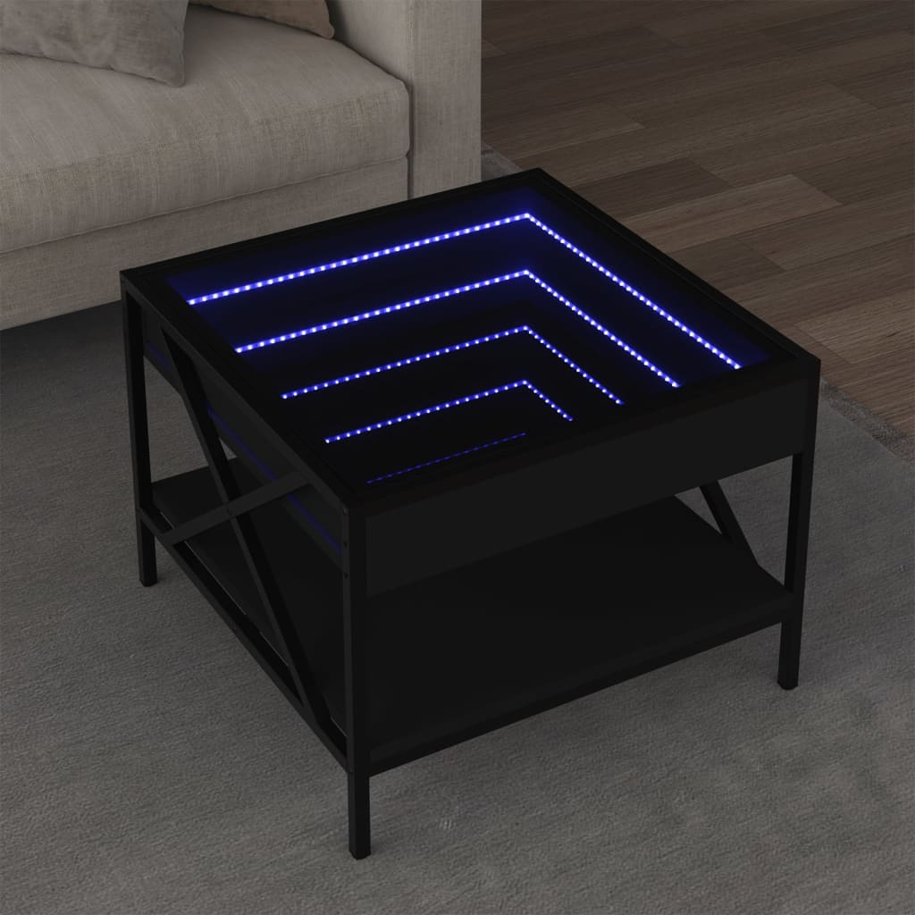 vidaXL Măsuță de cafea cu LED infinity, negru, 50x50x38 cm