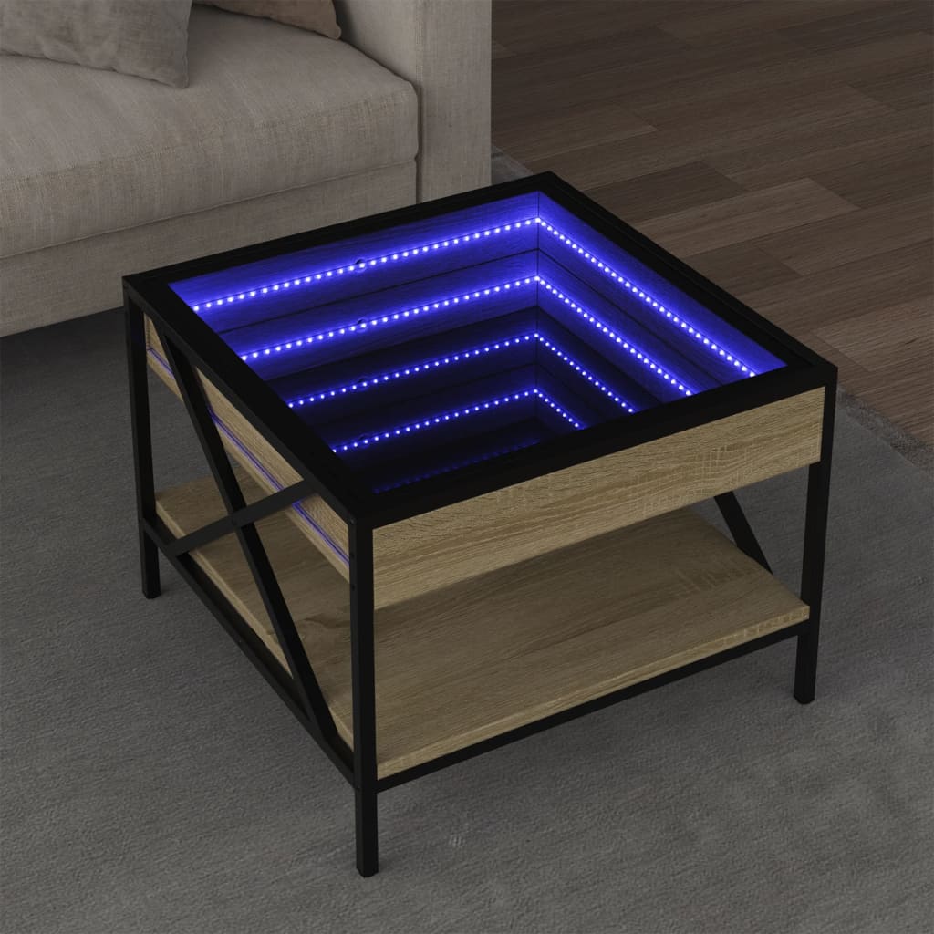 vidaXL Măsuță de cafea cu LED infinity, stejar sonoma, 50x50x38 cm