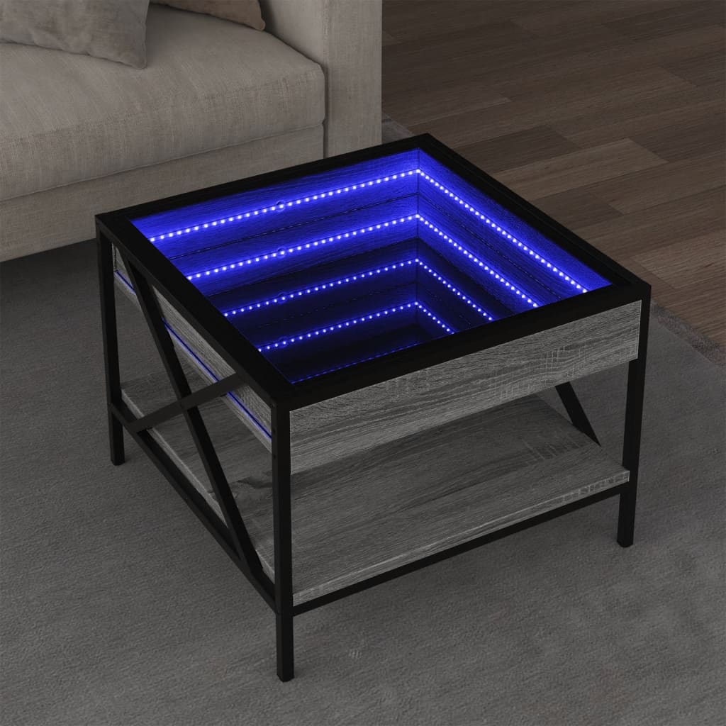 vidaXL Măsuță de cafea cu LED infinity, gri sonoma, 50x50x38 cm