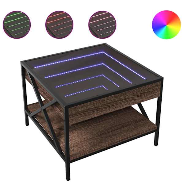 vidaXL kohvilaud LED-tuledega, pruun tamm, 50x50x38 cm