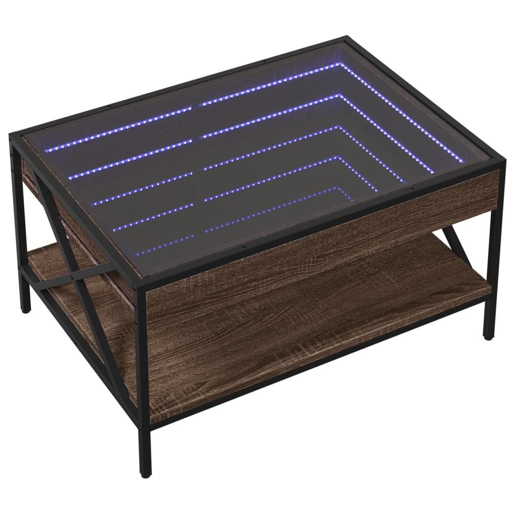 vidaXL sohvapöytä Infinity LED-valoilla ruskea tammi 70x50x38 cm