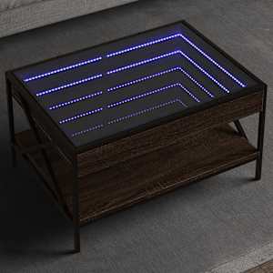 Klubska mizica z neskončnimi LED rjavi hrast 70x50x38 cm