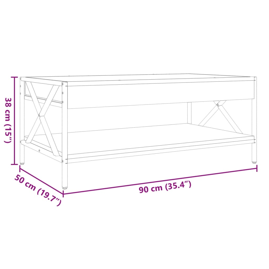 kafijas galdiņš ar LED, ozola krāsa, 90x50x38 cm