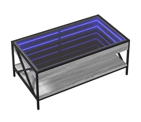 vidaXL kafijas galdiņ&scaron; ar LED, pelēka ozolkoka krāsa, 90x50x38 cm