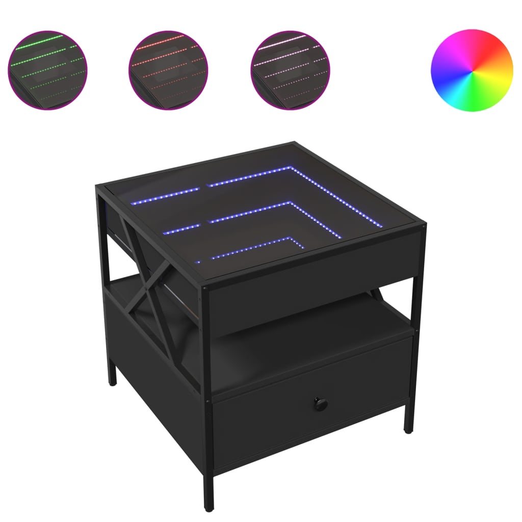 vidaXL Konferenční stolek s Infinity LED černý 50 x 50 x 51 cm