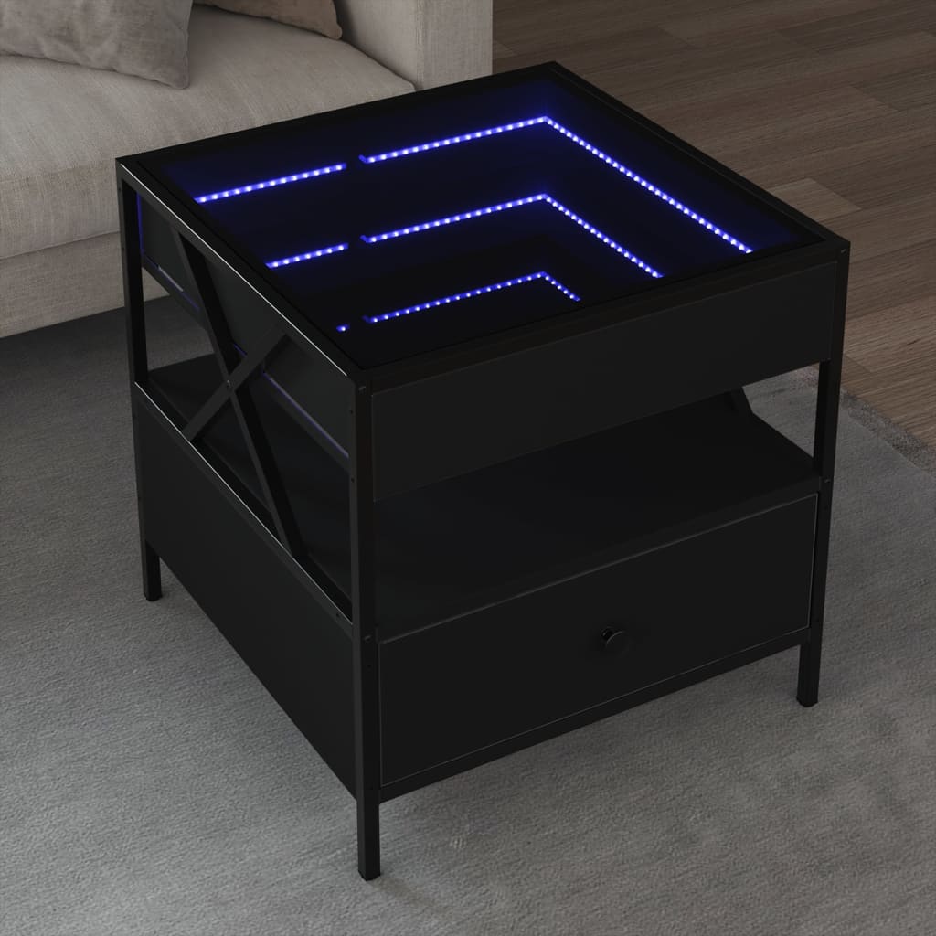 Couchtisch mit Infinity-LED Schwarz 50x50x51 cm