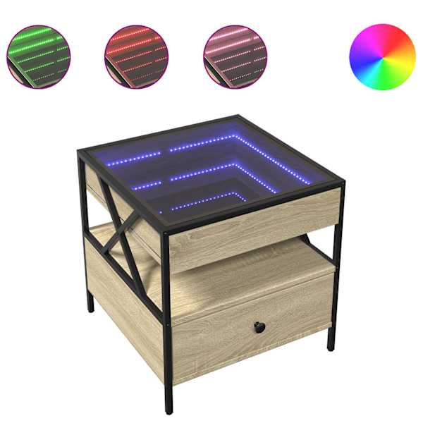 vidaXL kohvilaud LED-tuledega, Sonoma tamm, 50x50x51 cm