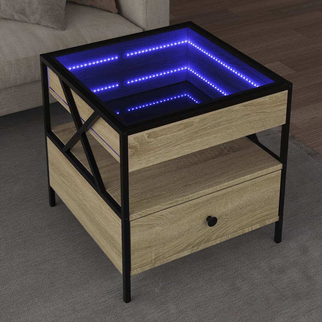 vidaXL Couchtisch mit Infinity-LED Sonoma-Eiche 50x50x51 cm