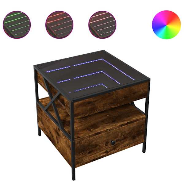 vidaXL kohvilaud LED-tuledega, suitsutatud tamm, 50x50x51 cm