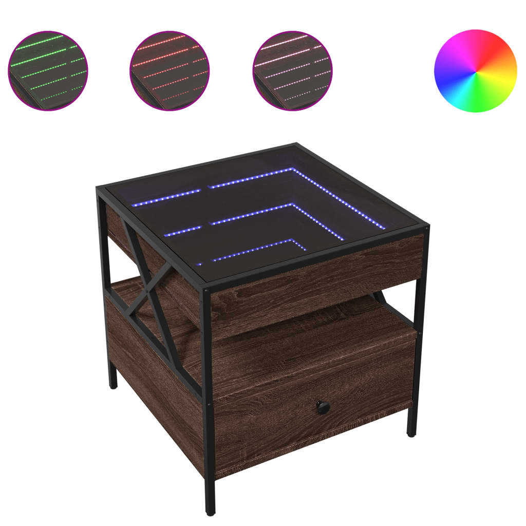 Thumbnail - vidaXL Couchtisch mit Infinity-LED Braun Eichen-Optik 50x50x51 cm