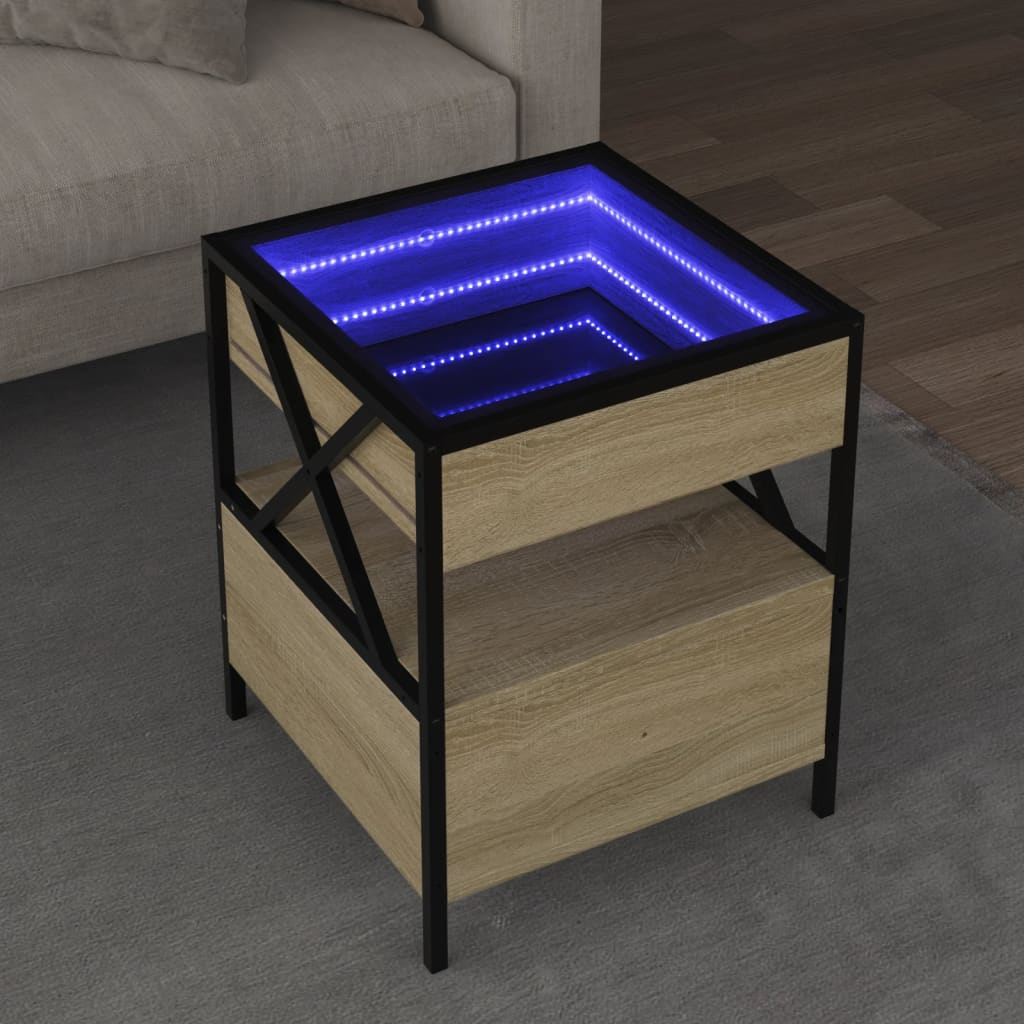 vidaXL Măsuță de cafea cu LED infinity, stejar sonoma, 40x40x51 cm