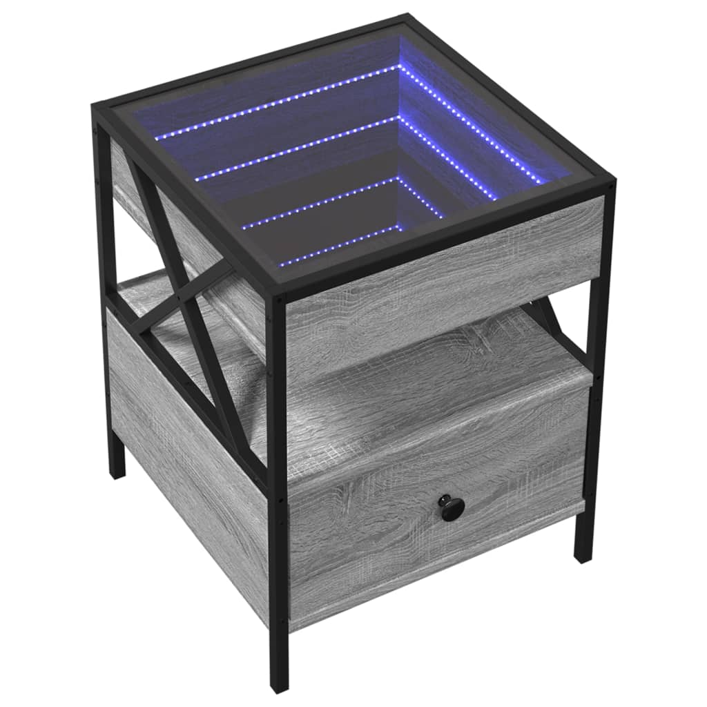 vidaXL Măsuță de cafea cu LED infinity, gri sonoma, 40x40x51 cm