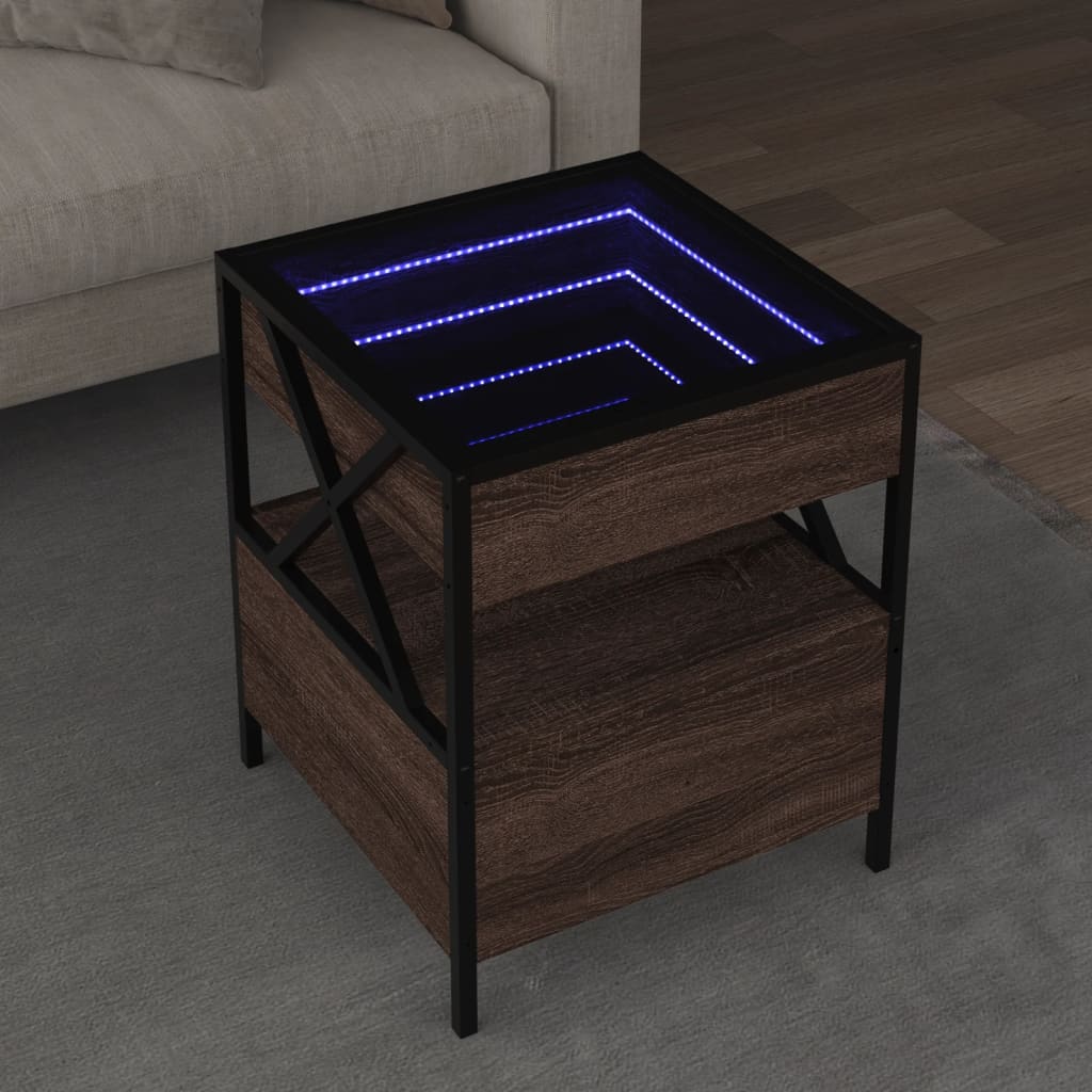 vidaXL Măsuță de cafea cu LED infinity, stejar maro, 40x40x51 cm