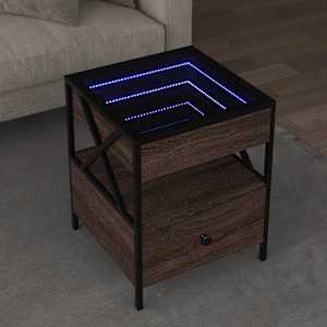 Klubska mizica z neskončnimi LED rjavi hrast 40x40x51 cm