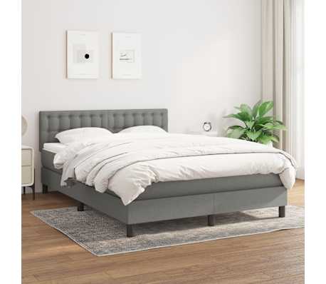 vidaXL Box Spring Bed with Mattress Dark Grey 137x187 cm Double Size Fabric