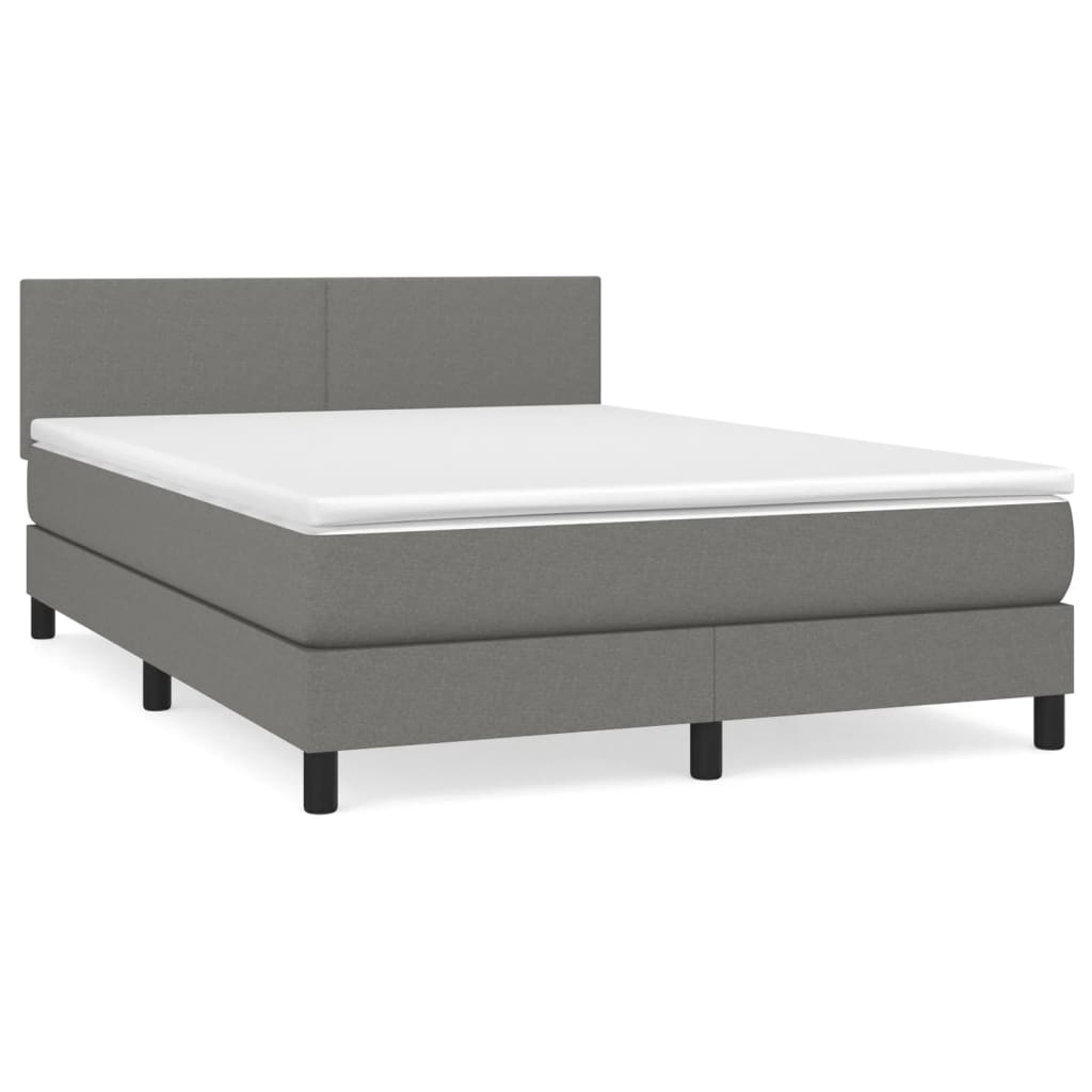 TopSellers-Queen Size Box Spring Bed - Dark Grey Fabric Pocket Spring Comfort