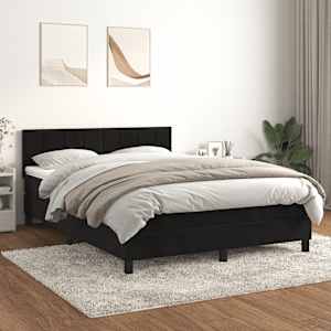 vidaXL Box Spring Bed with Mattress Black 153x203 cm Queen Size Velvet