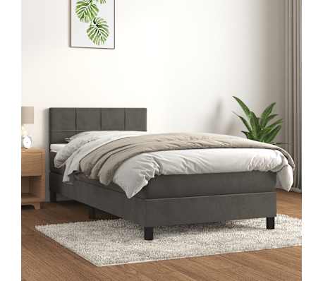 vidaXL Box Spring Bed with Mattress Dark Grey 106x203 cm King Single Size Velvet