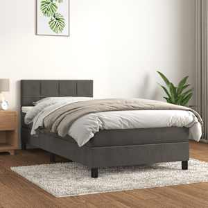 vidaXL Box Spring Bed with Mattress Dark Grey 106x203 cm King Single Size Velvet